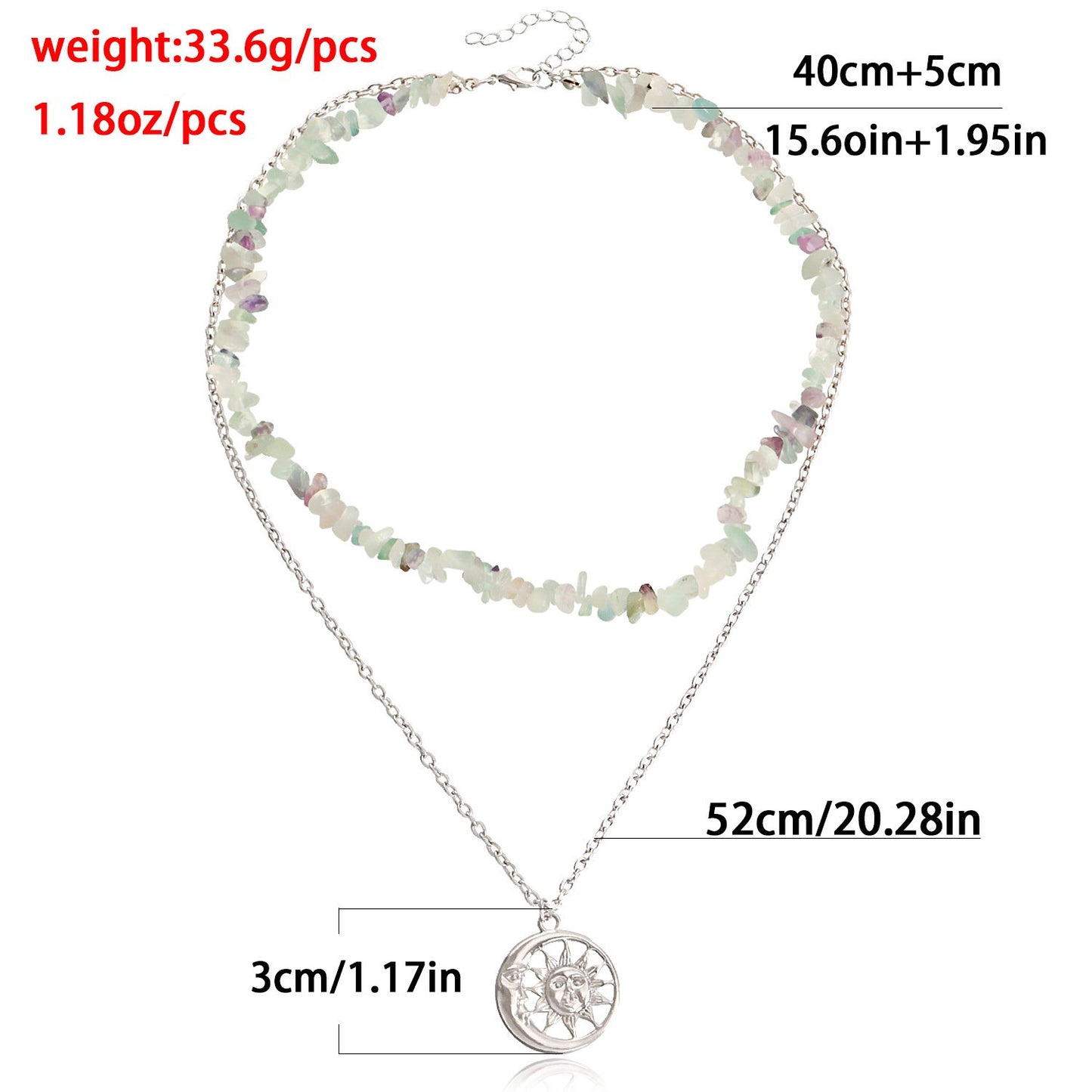 Jewelry double-layer simple natural green Dongling gravel pendant necklace female niche design necklace hot girl