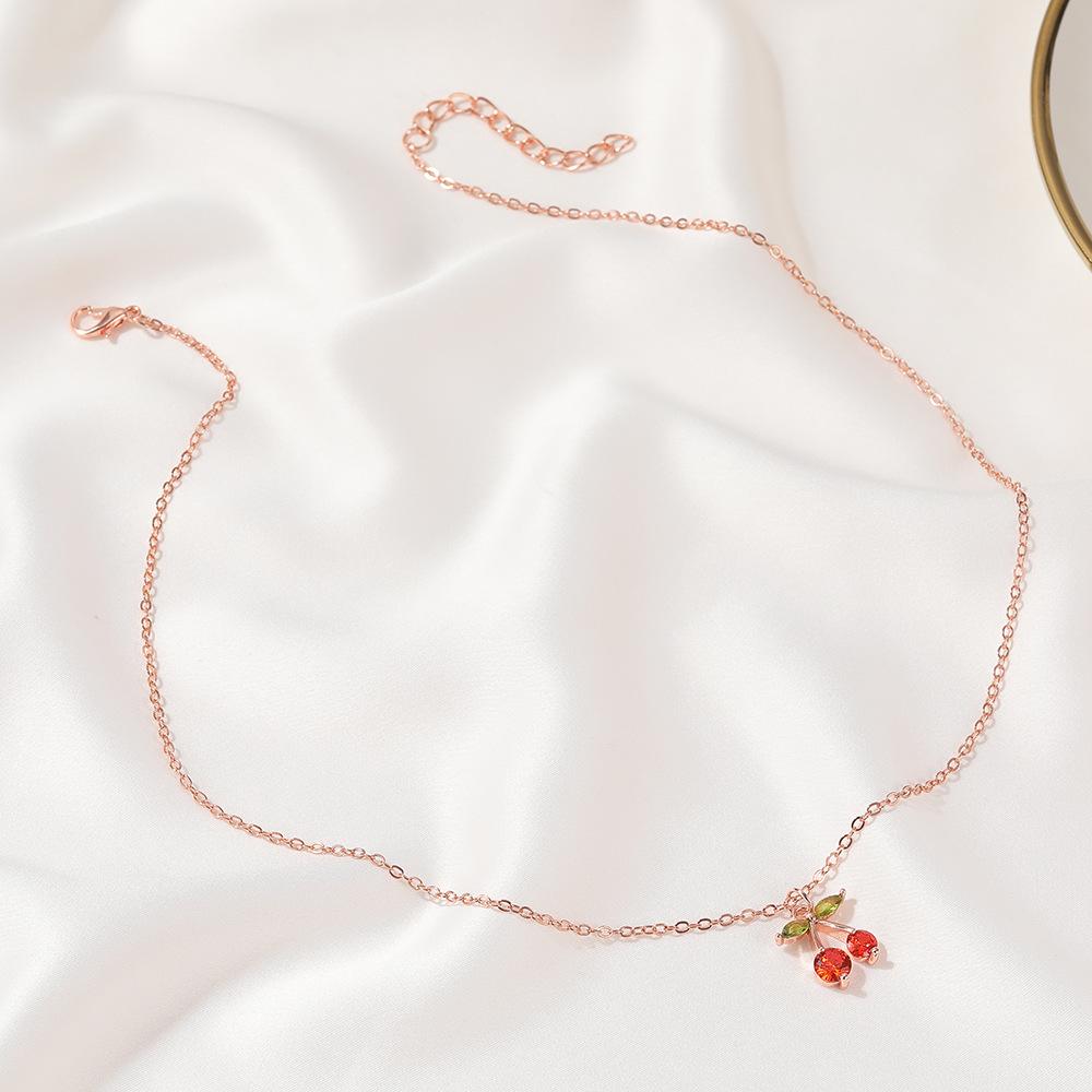 Jewelry sweet temperament diamond inlaid small cherry necklace exquisite copper inlaid zircon fruit clavicle chain necklace