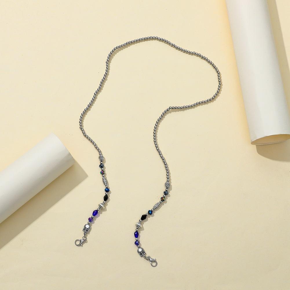 Mask anti-lost hanging chain fashion silver round beads retro mix and match mask lanyard colorful bead necklace
