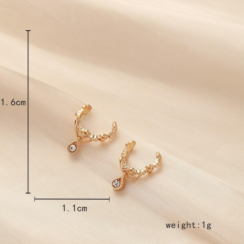 Trendy personality light luxury niche design ladies simple metal zircon rhinestone water drop ear bone clip