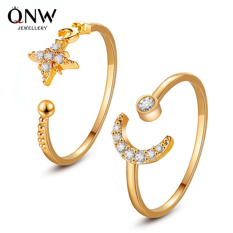 Temperament simple star moon ring classic personality opening adjustable index finger ring female