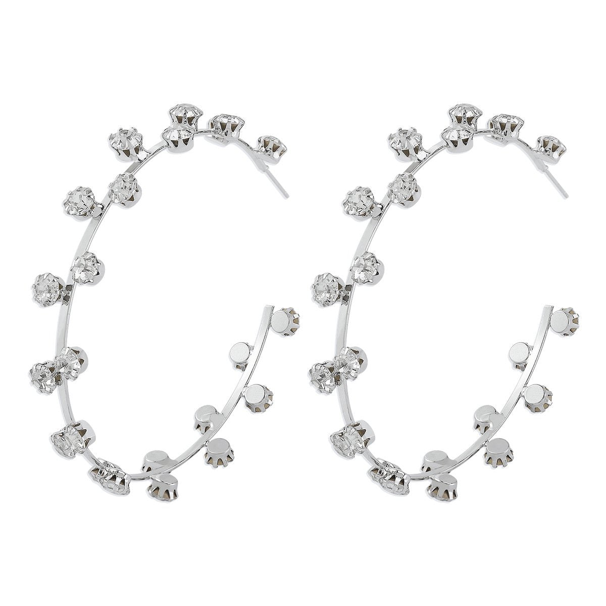 E1424 Exaggerated Earrings C Shape Large Circle Rhinestone Earrings Heavy Metal Punk Hip Hop Earrings