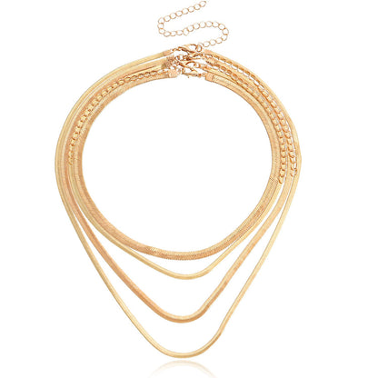 Jewelry Trend Multilayer Flat Snake Chain Necklace Women's Suits Niche Design Explosive Items
