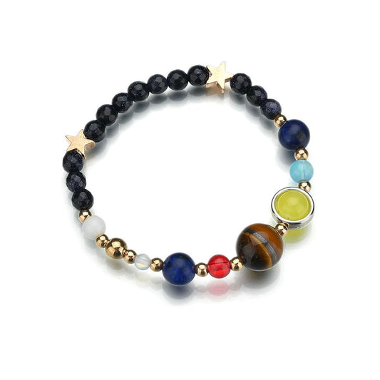 Eight Planets Beaded Bracelet Hand Decorated Stone Solar System Volcanic Stone Yoga Bracelet