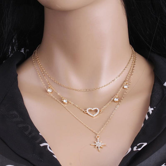 Fashion Diamond Heart Necklace Empty Heart Personality Simple Clavicle Chain Heart Pendant Necklace