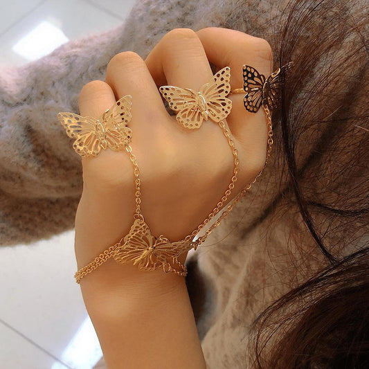 Personalized sweet hollow butterfly finger bracelet ins fashion ring bracelet integrated chain accessories