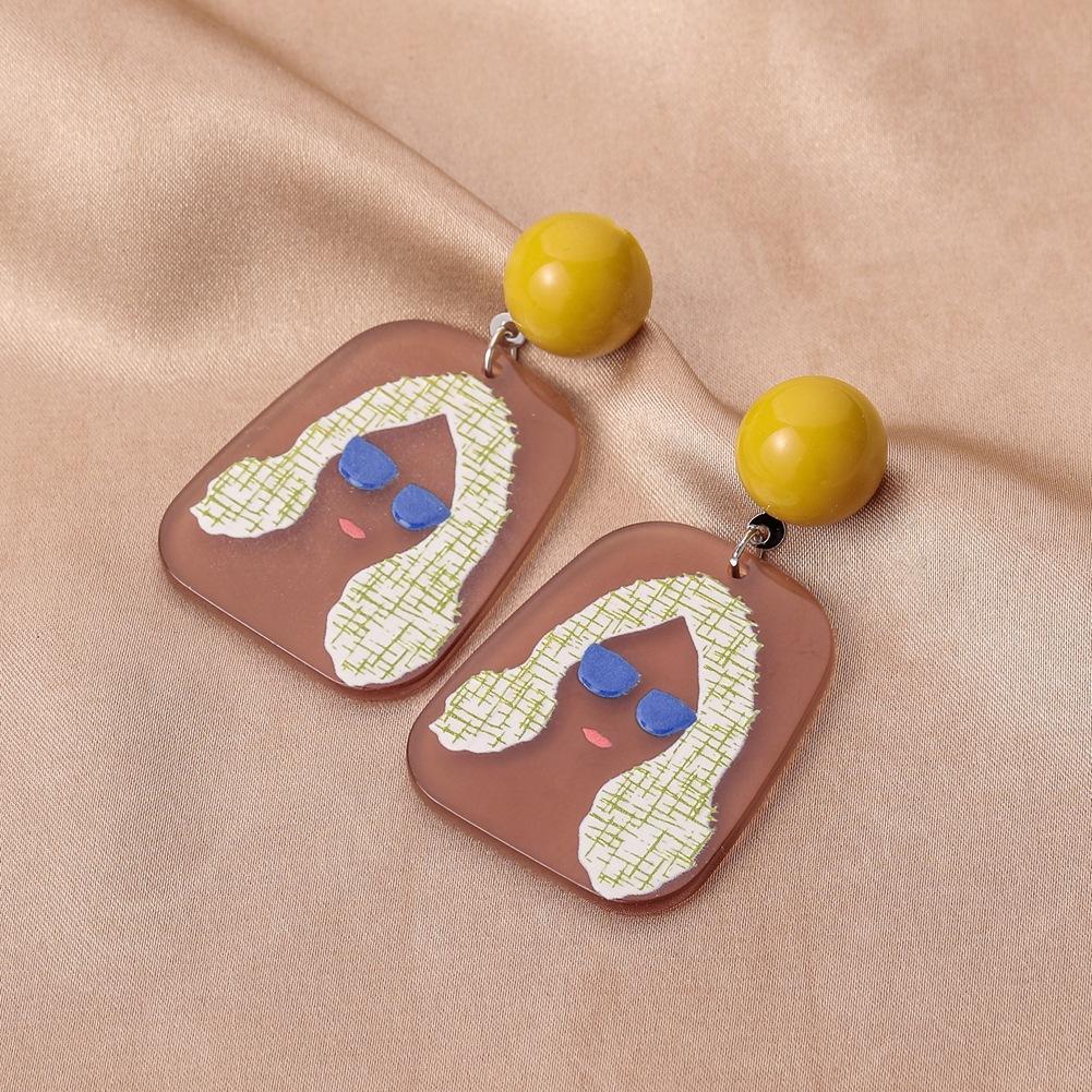 ins acrylic 3D printing earrings creative graffiti beauty portrait earrings exaggerated earrings matching