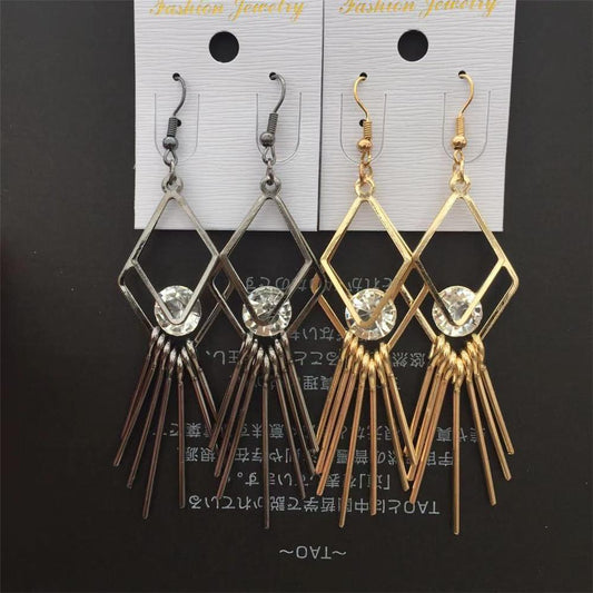 Rhomboid Earrings Tassel Clip Drill Earrings Minority Earrings Indian Popular Jewelry