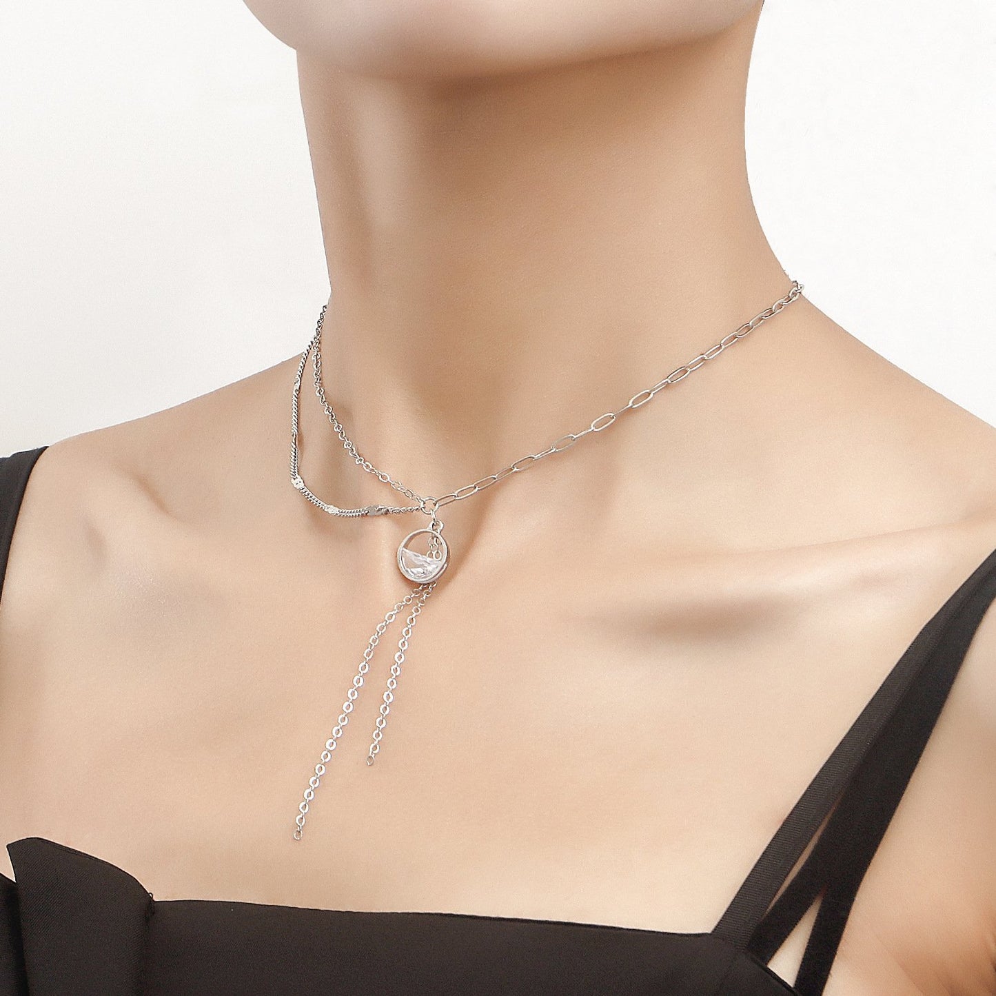 Jewelry crystal circle double stacked clavicle chain light luxury versatile high-end pendant necklace