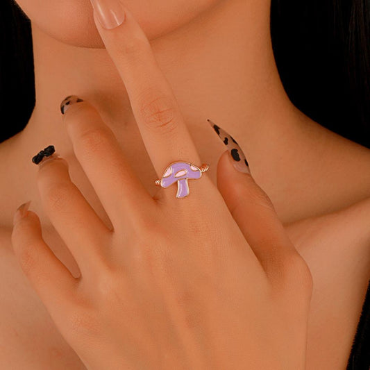 Retro Childlike Red Strawberry Ring Female Fashion Creative Geometric Metal Drip Oil Red Mushroom Index Finger Ring