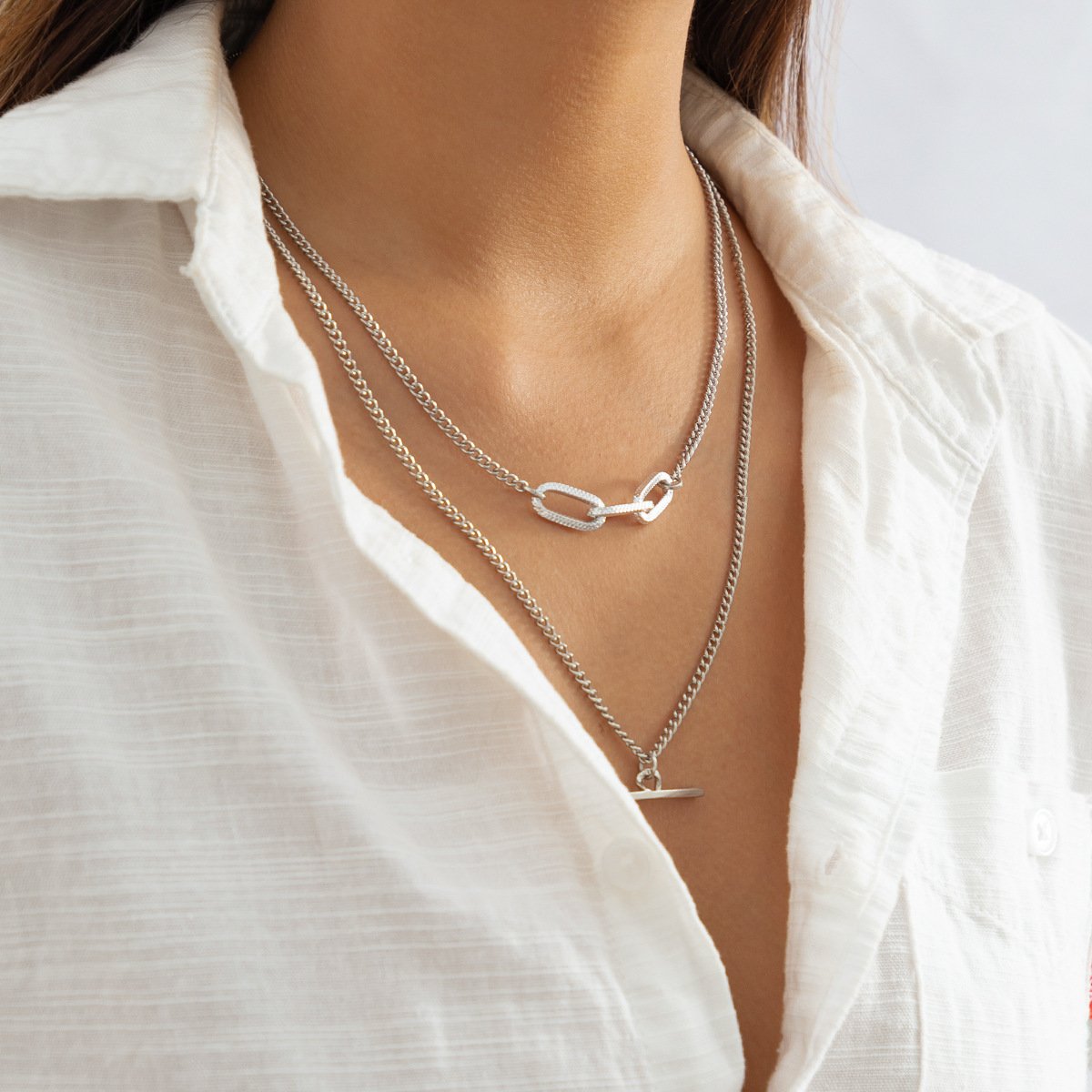 Jewelry Hip Hop Punk Metal Rod Chain Necklace Simple Indifferent Geometric Stacking Necklace