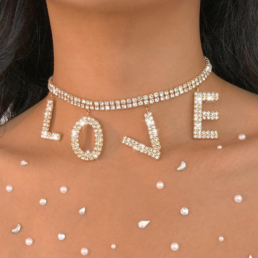 N9373 Exaggerated Net Red Necklace LOVE Full Diamond Light Luxury Temperament Necklace Personality Trendy Fashion Necklace Female