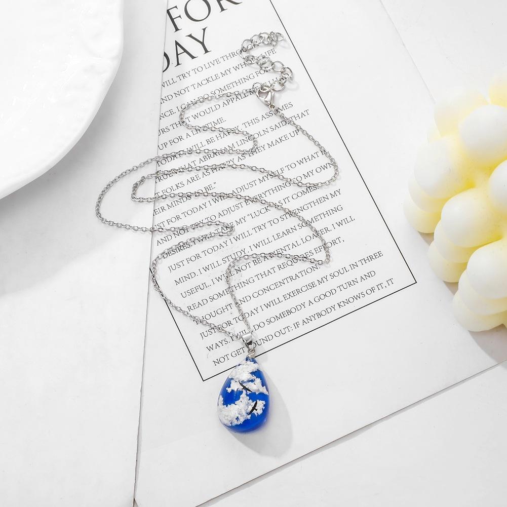 ETSY Creative Handmade Jewelry Blue Sky White Cloud Eagle Pendant Water Drop Shaped Transparent Resin Necklace