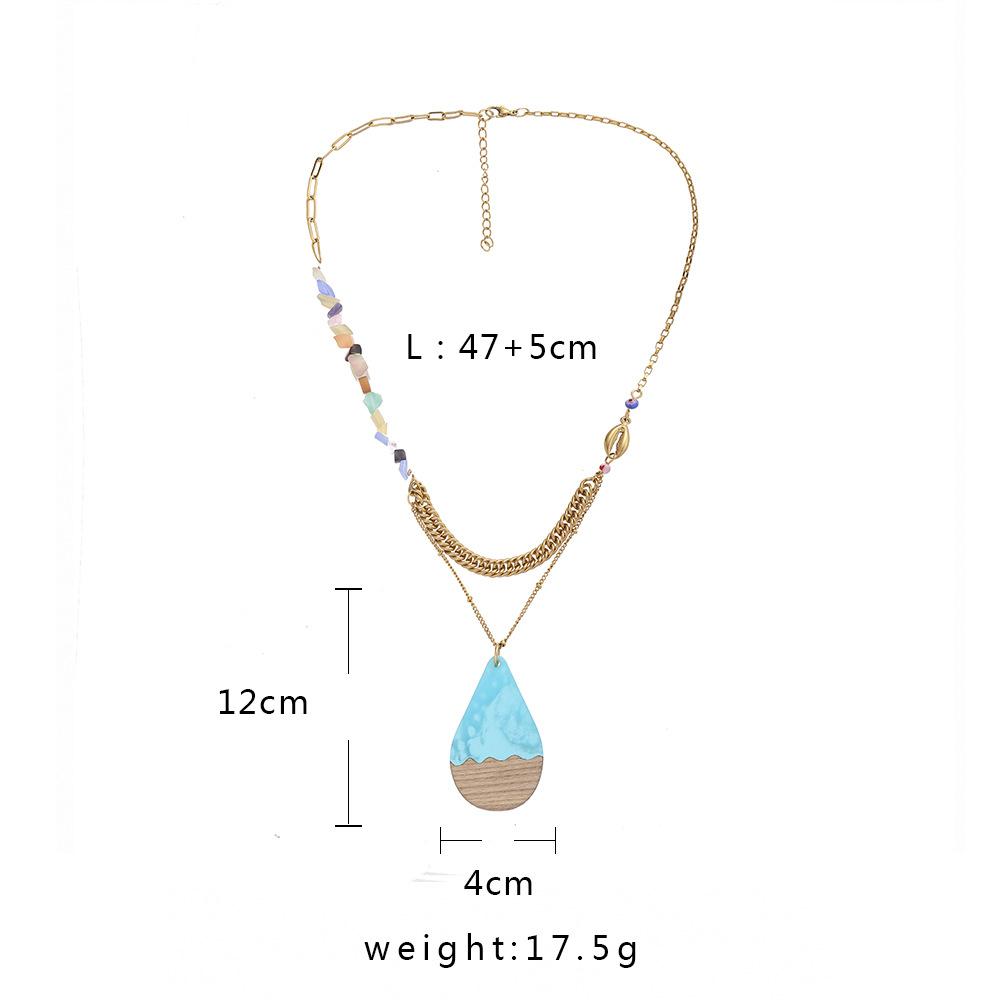 Fashion Stainless Steel Gold Chain Drop Pendant Wood Resin Gravel Necklace Titanium Steel Clavicle Chain