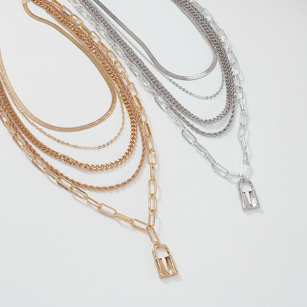 N915 Fashion Chain Necklace Personality Exaggerated Net Red Lock Pendant Necklace Street Shoot Punk Necklace Female