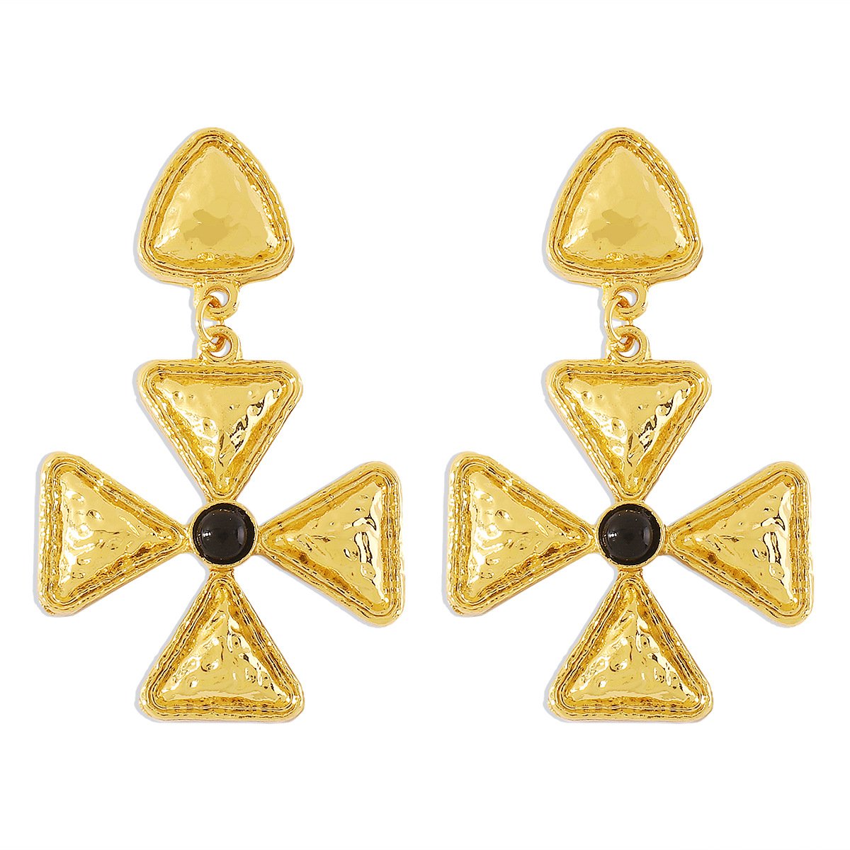 E11114 French retro minimalist triangular cross earrings micro-inlaid resin geometric middle-aged earrings