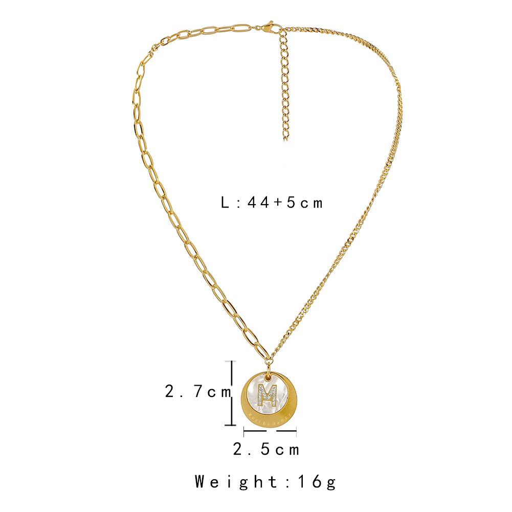 Fashion personality stainless steel gold shell letter M diamond pendant titanium steel ladies necklace