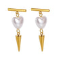 Stainless Steel Heart Pearl Rivet Earrings Creative Niche Temperament Design Sense Ear Studs Fashion Personality Accessories