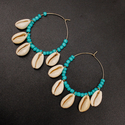 Ear Jewelry Exaggerated Shell Earrings Female Fashion Temperament Rice Bead Earrings