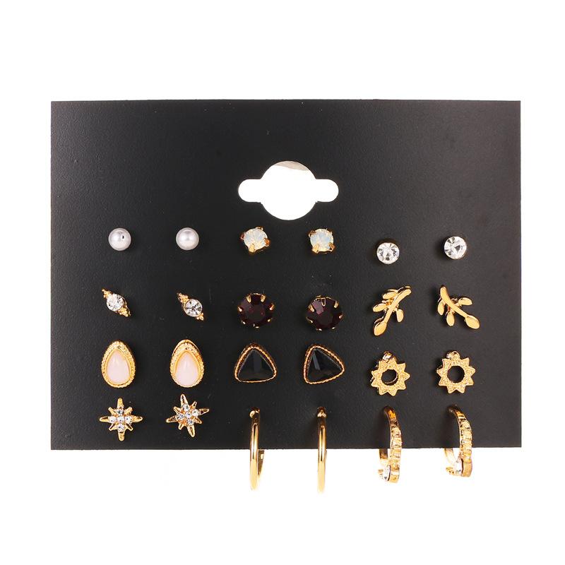 Fashion Set Stud Earrings Simple 12-Piece Stud Earrings Flower Set Earrings