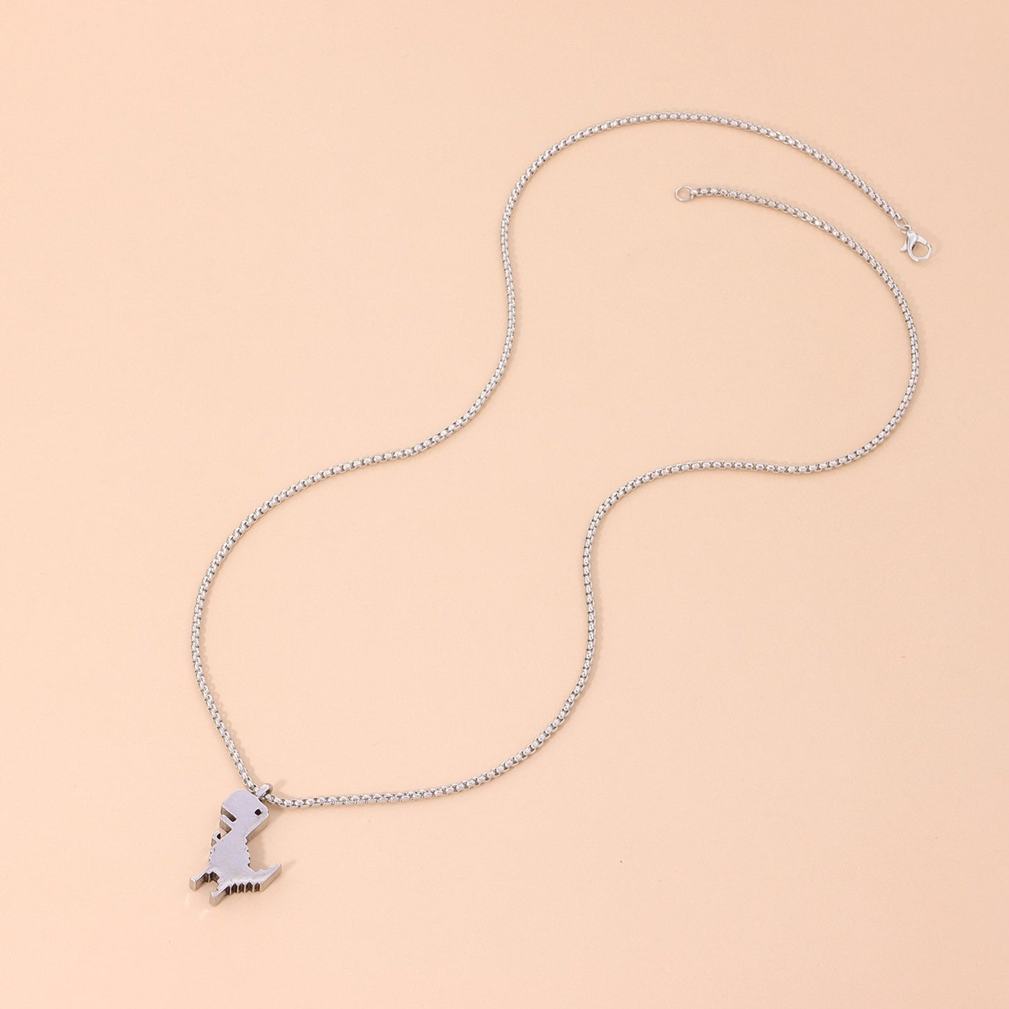 Retro Game Dinosaur Pendant Necklace Men and Women Hip Hop Hip Hop Fashion Personality Sweater Chain Necklace
