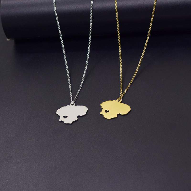 Simple personality titanium steel Lithuania map necklace pendant female popular all-match heart-shaped pendant