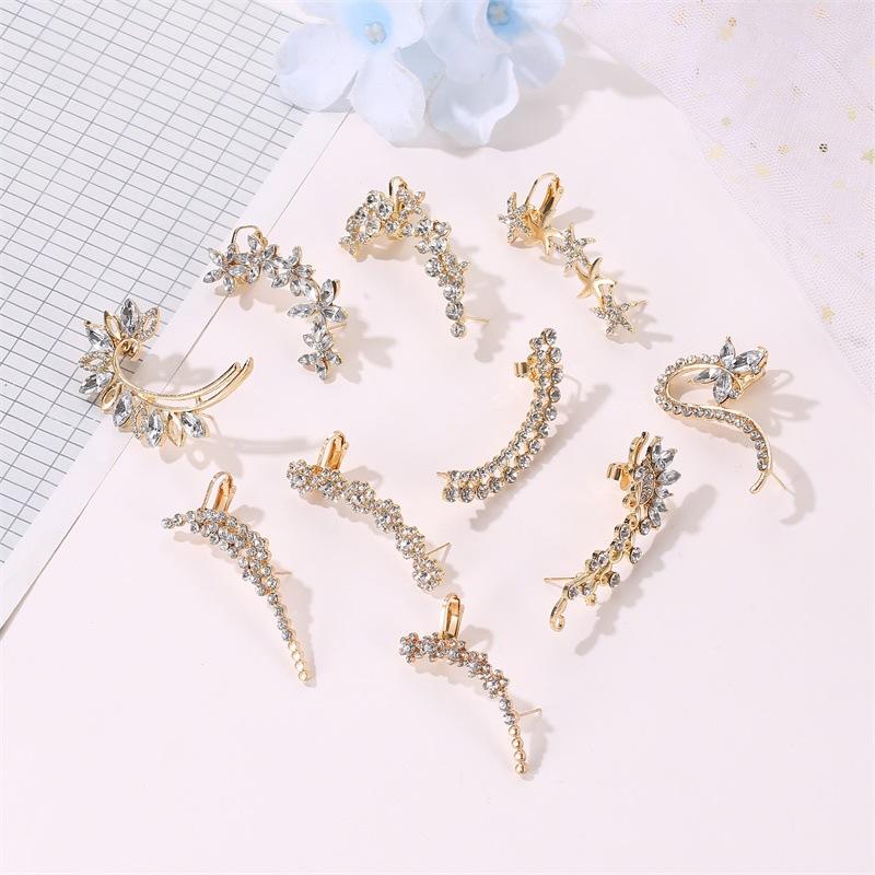 Earrings Temperament Diamond Butterfly Flower Single Crystal Ear Clip Hipster Catwalk Night Stud Earrings