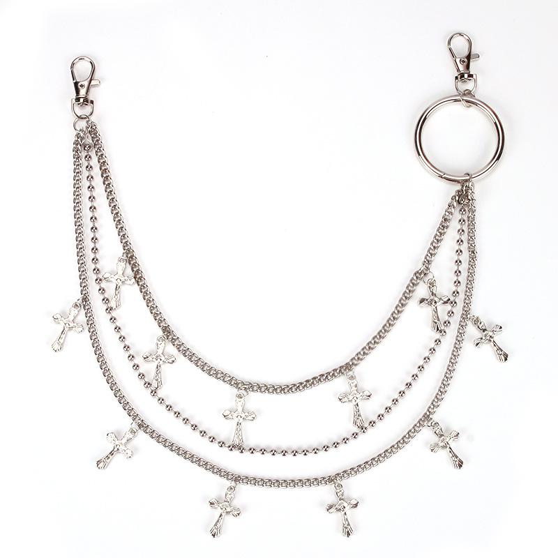 Hip-hop fashion metal multi-layer cross hanging buckle chain street trend personality pants matching