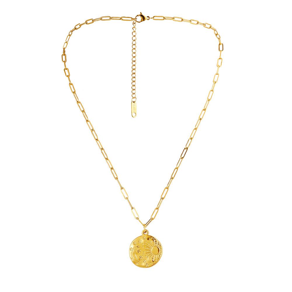 Original design light luxury niche ladies stainless steel golden coin moon star necklace collarbone chain necklace