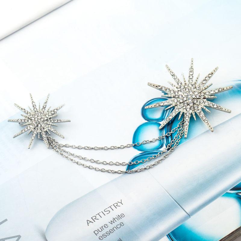 Jewelry popular exaggerated full diamond star tassel chain brooch snowflake collar pin