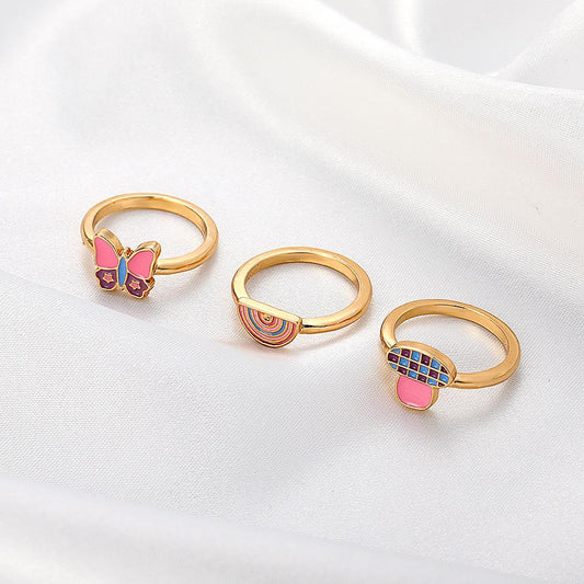 ina net red cute mushroom ring retro rainbow butterfly index finger ring creative fun geometric ring female