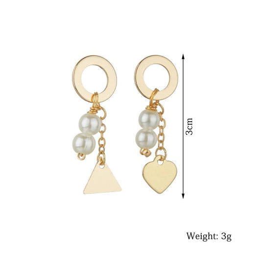 Small Fresh Imitation Pearl Earrings Fashion Iron Triangular Peach Heart Asymmetrical Stud Earrings Accessories