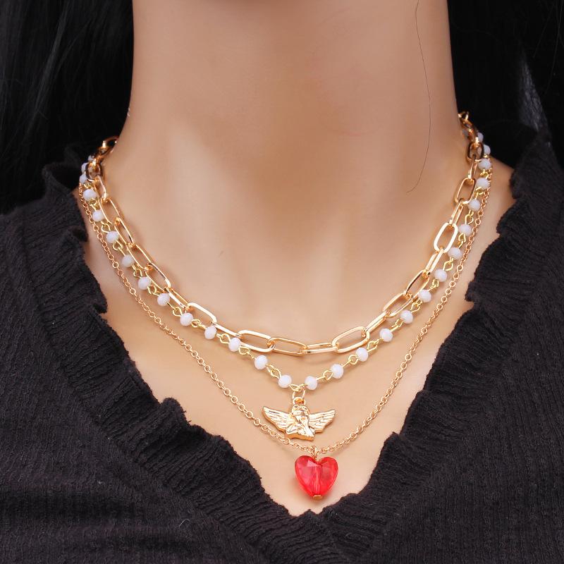 Three-piece set of angel love necklace set light luxury trend net red temperament stacked multi-layer necklace