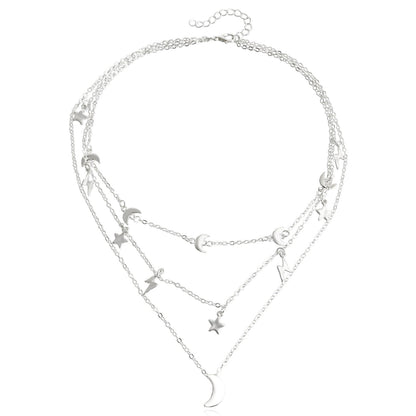 Jewelry Star Moon Pendant Double Layer Necklace Creative Retro Simple Alloy Necklace