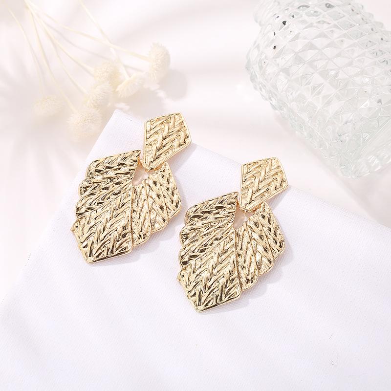 Jewelry Irregular Metal Texture Frosted Leaf Earrings Personalized Wheat Ear Pattern Earrings