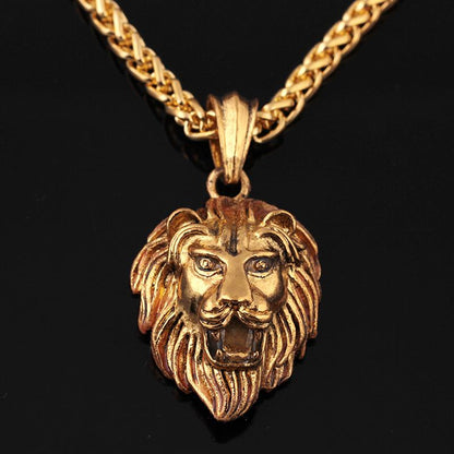 Grid jewelry retro lion head hip hop luminous necklace men domineering hiphop animal pendant