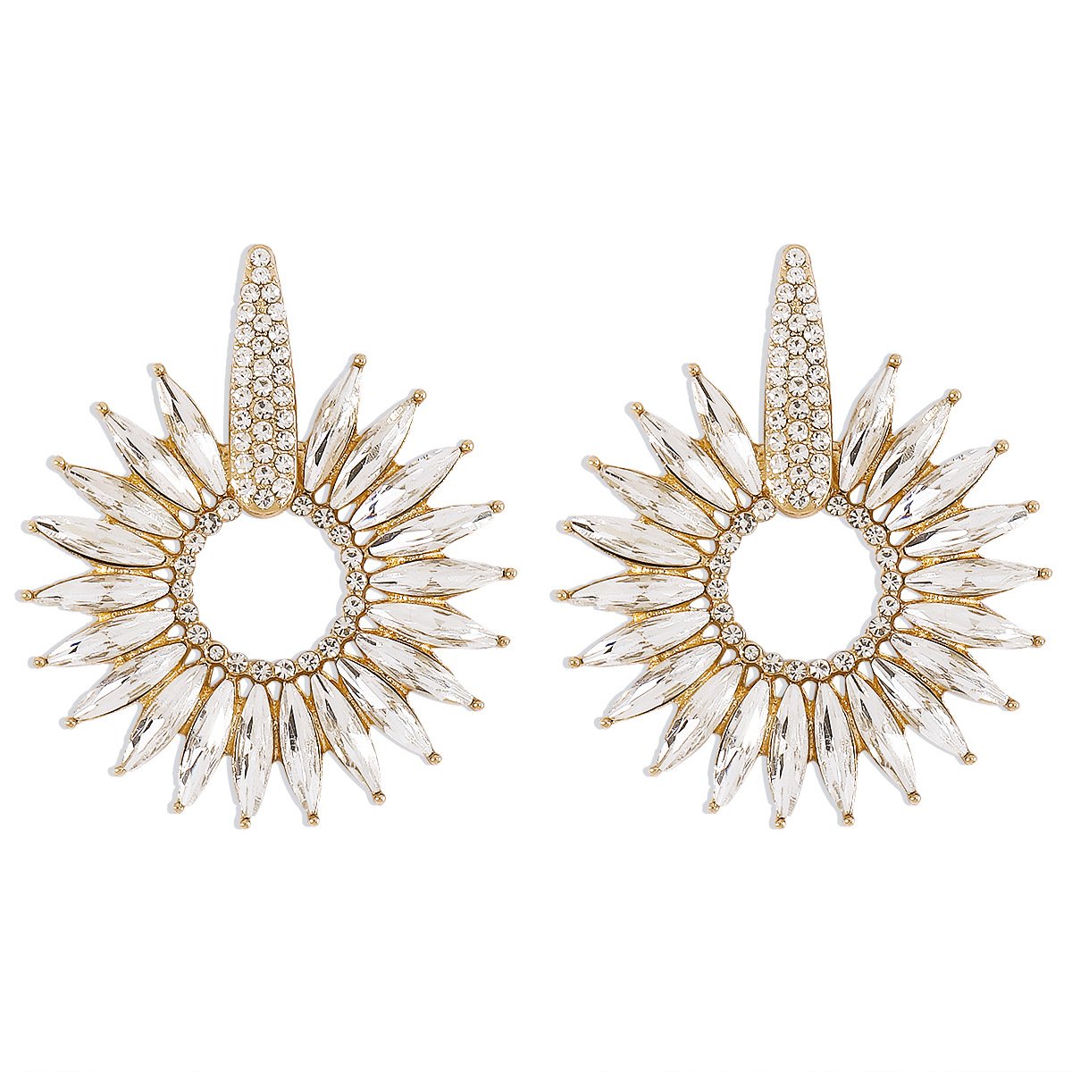 1617 Jewelry Exaggerated Diamond Temperament Circle Earrings Retro Sunflower Geometric Fashion Earrings
