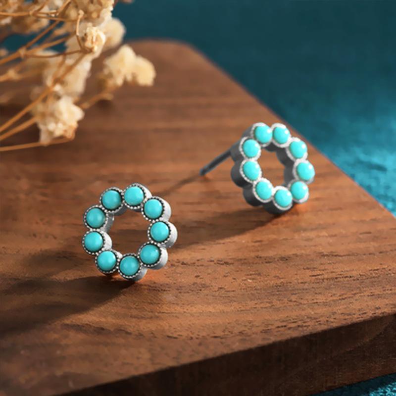 Explosive retro palace women's turquoise round earrings fashion temperament bohemian earrings jewelry