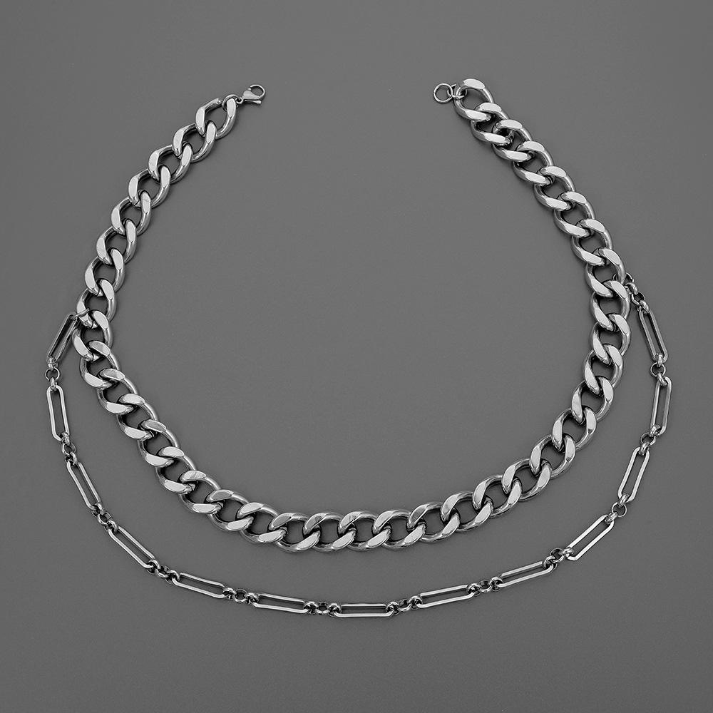 Hip Hop Rock Stainless Steel Double Thick Chain Necklace Titanium Steel Geometric Cuban Chain Exaggerated Domineering Necklace Men