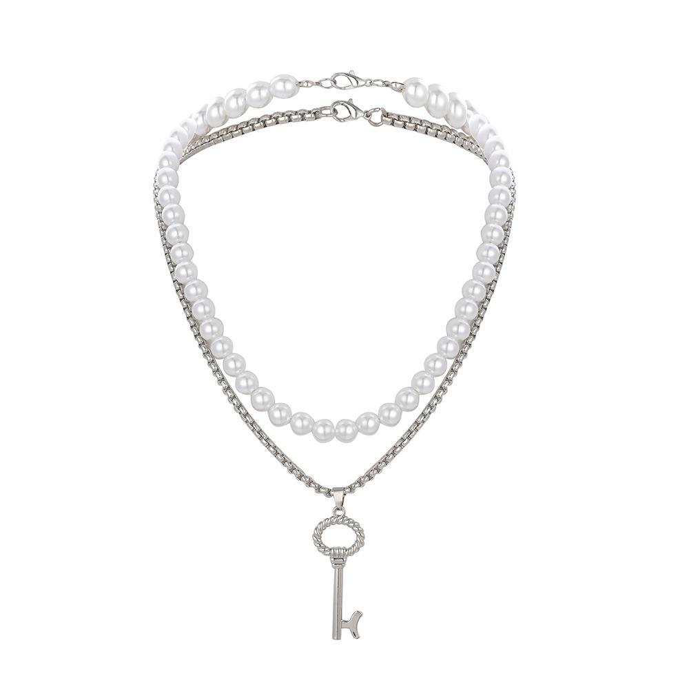 Titanium Steel Pearl Hip Hop Versatile Men's Necklace Accessories Stacked Punk Stainless Steel Key Simple Pendant