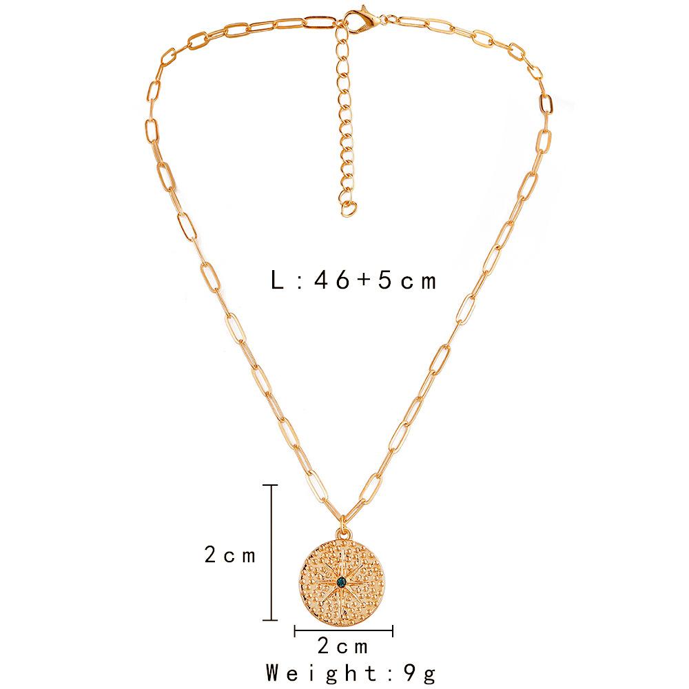 Fashion Ladies Metal Retro Star Coin Pendant Necklace Versatile Clavicle Chain Cross Chain
