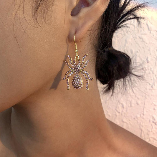 E9871 Jewelry Halloween Exaggerated Funny Spider Earring Female Creative Full Diamond Temperament Earring Female