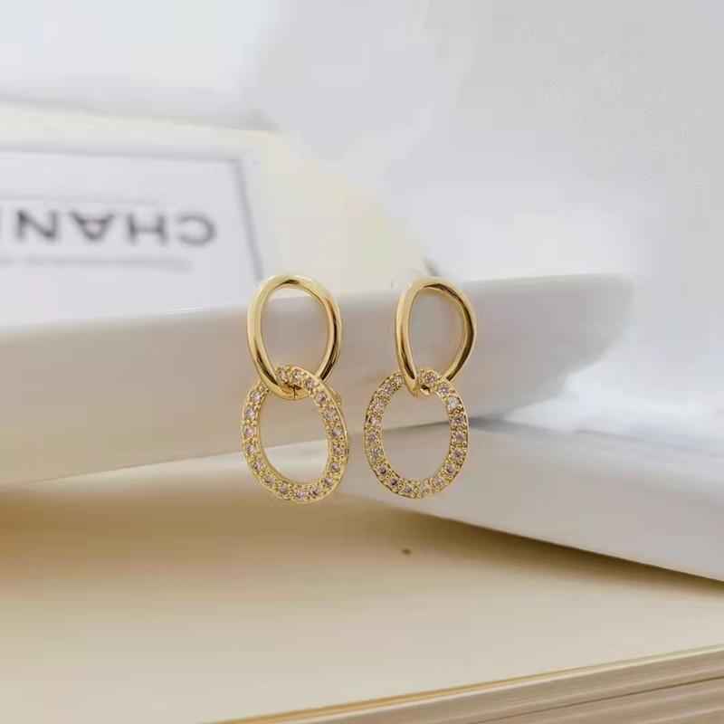 Dongdaemun micro-studded diamond double hoop earrings S925 silver needle trendy designer style simple and atmospheric earrings