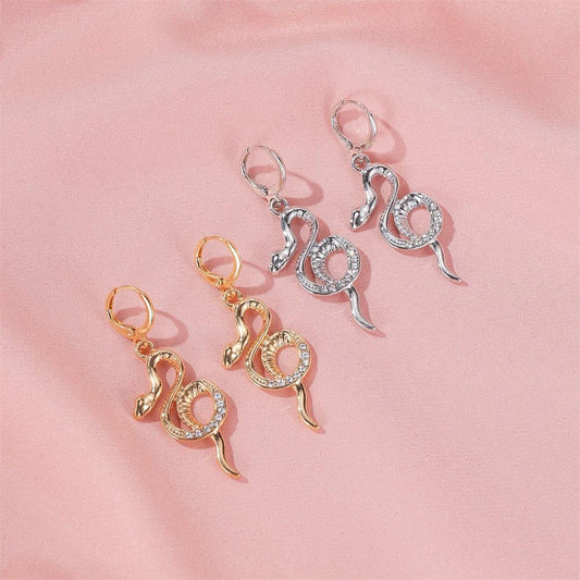 Earrings Cold Earrings Personality Full Diamond Snake Shape Long Earrings Fashion Temperament Internet Celebrity Earrings