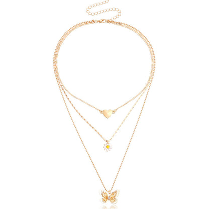 Jewelry trend multi-layer love hollow butterfly necklace female ins niche design sense light luxury