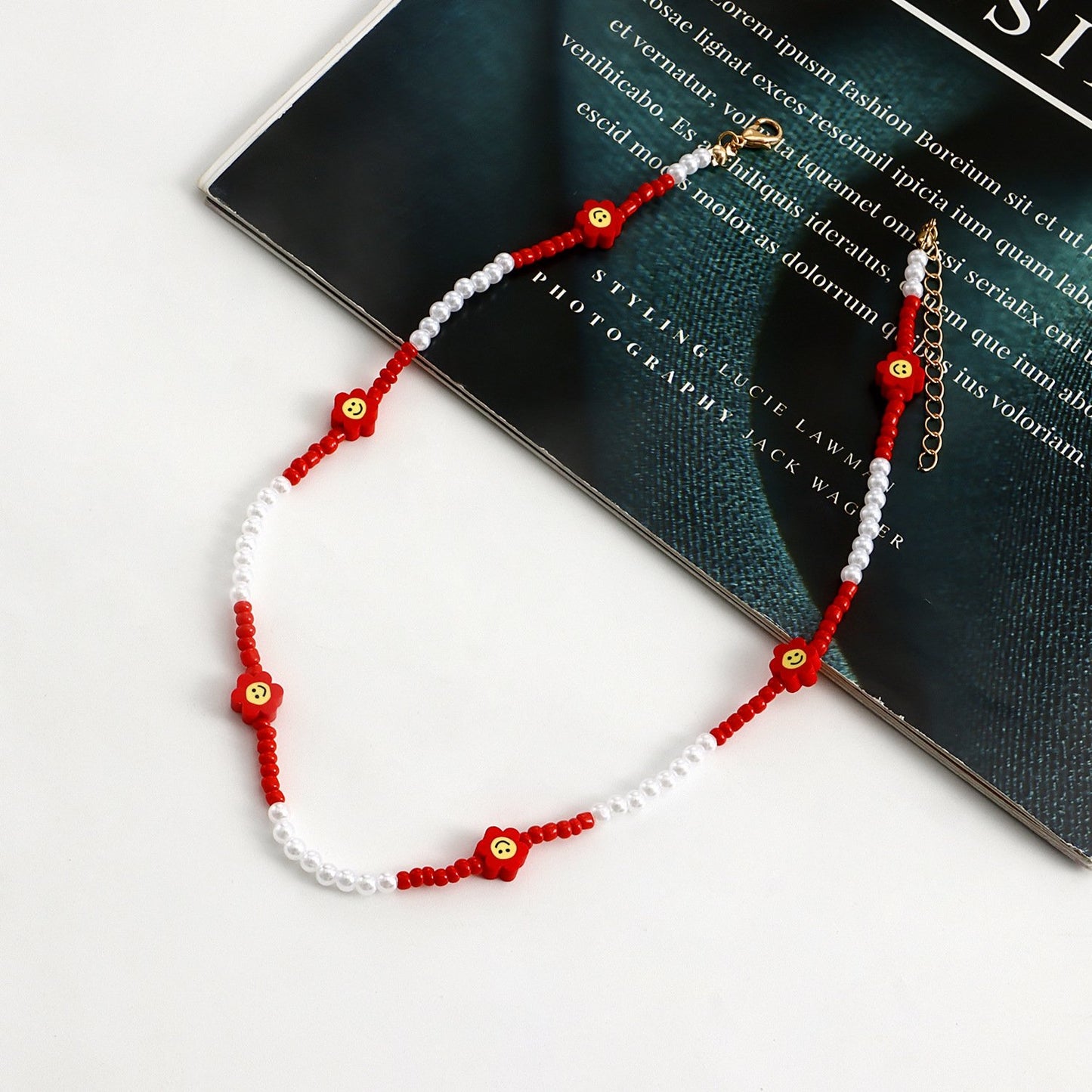 Jewelry Bohemian colored rice beads imitation pearl smiley flower necklace choker necklace female