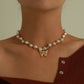 Jewelry Fashion Embossed Three-dimensional Butterfly Necklace Women's Short Style Pearl Geometric Single Layer Necklace