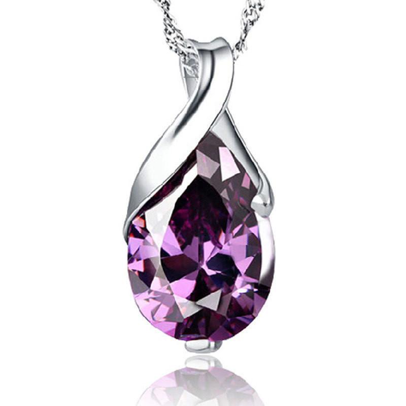 Fashion Purple Crystal Ladies Necklace Angel Tears Pendant Jewelry