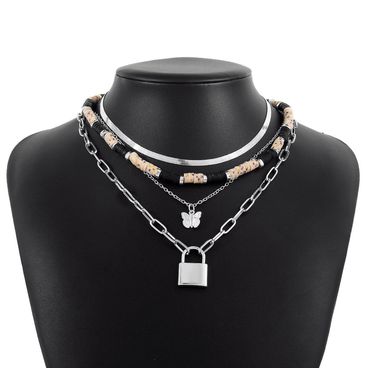 1652 Bohemian Ethnic Geometric Fashion Necklace Soft Pottery Lock Butterfly Necklace Exaggerated Punk Necklace