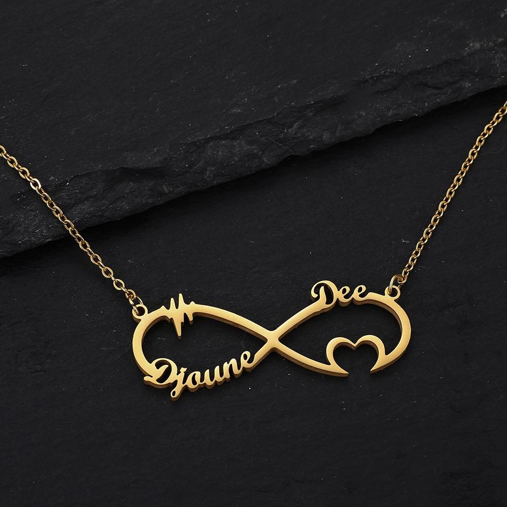 Fashion simple stainless steel cutting pendant titanium steel than heart infinity trend English name custom pendant